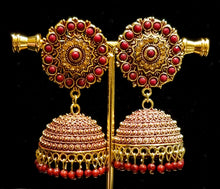 Load image into Gallery viewer, Golden brass multi color jhumkas