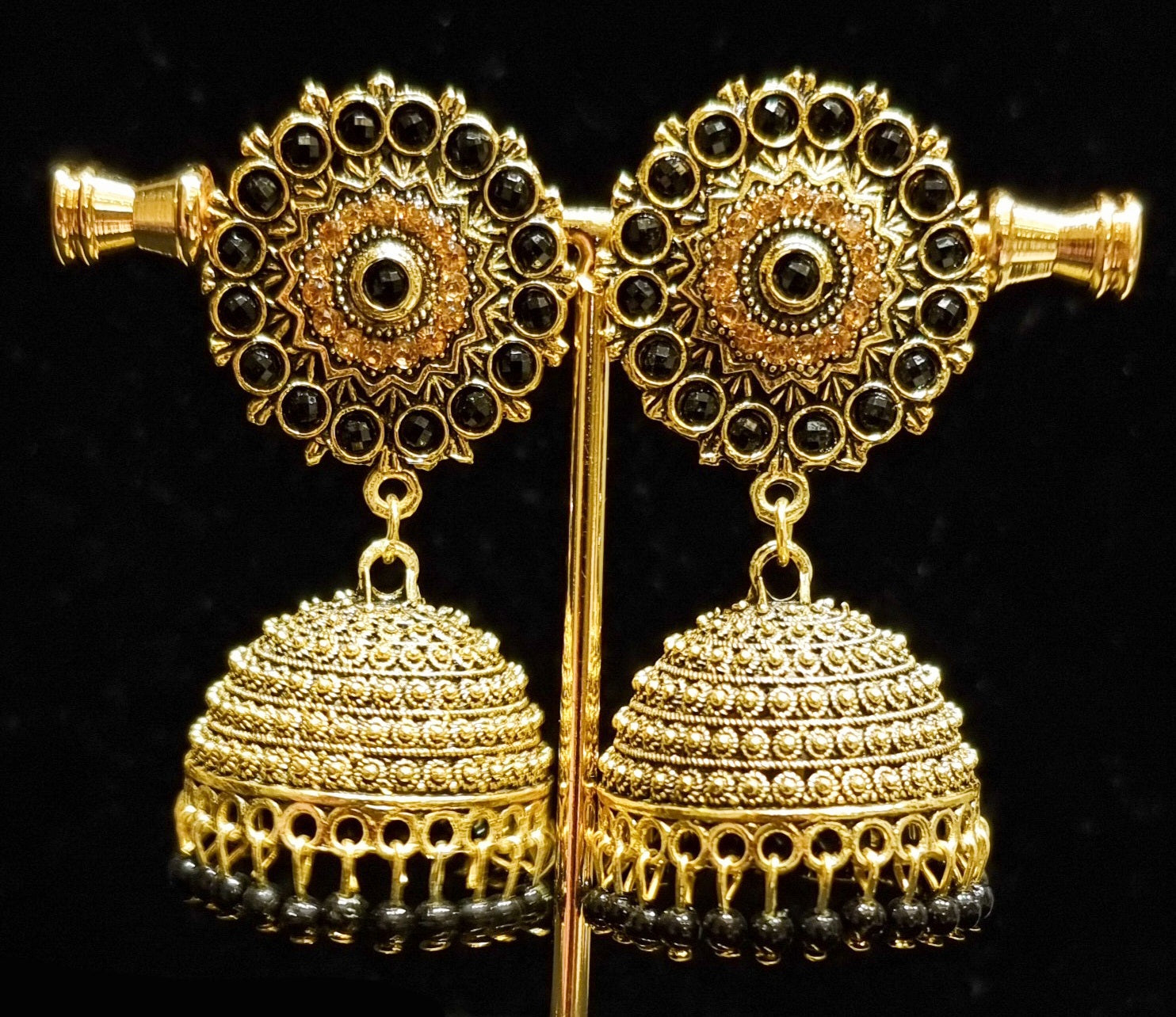 Golden brass multi color jhumkas Golden brass multi color jhumkas