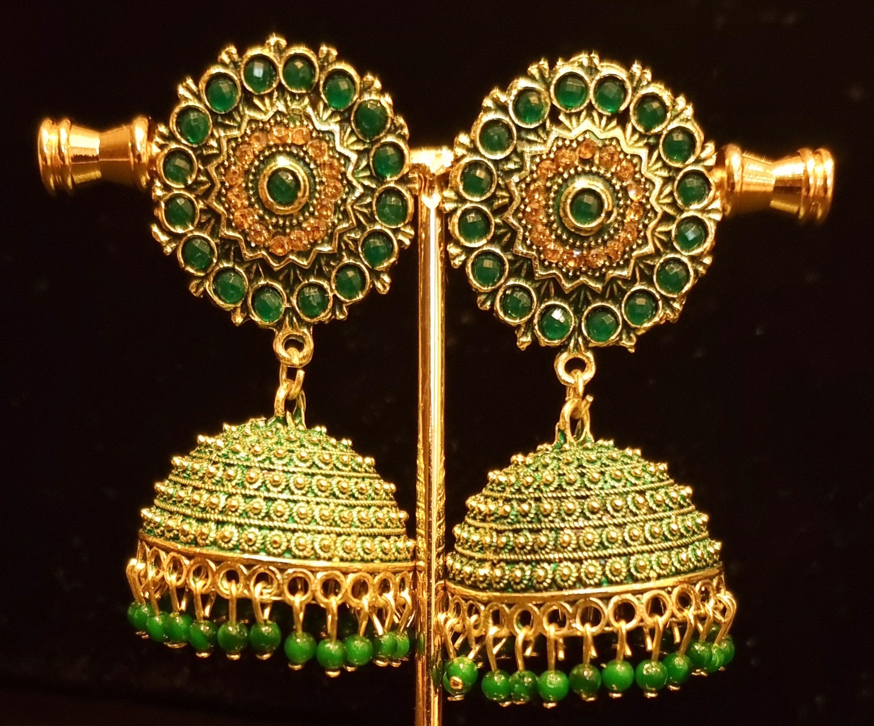 Golden brass multi color jhumkas Golden brass multi color jhumkas