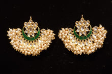 Load image into Gallery viewer, Hand painted kundan meenakari pearl chandbali earrings.