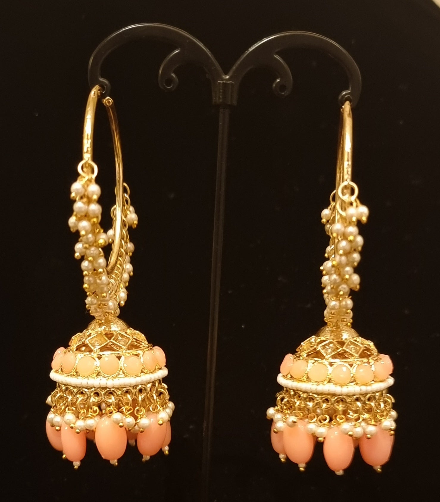 Antique gold tone Pearl Cluster Heavy Hoop Jhumkka Antique gold tone Pearl Cluster Heavy Hoop Jhumkka