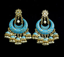 Load image into Gallery viewer, Statement chandbali in meenkari combined with pearl clusters 