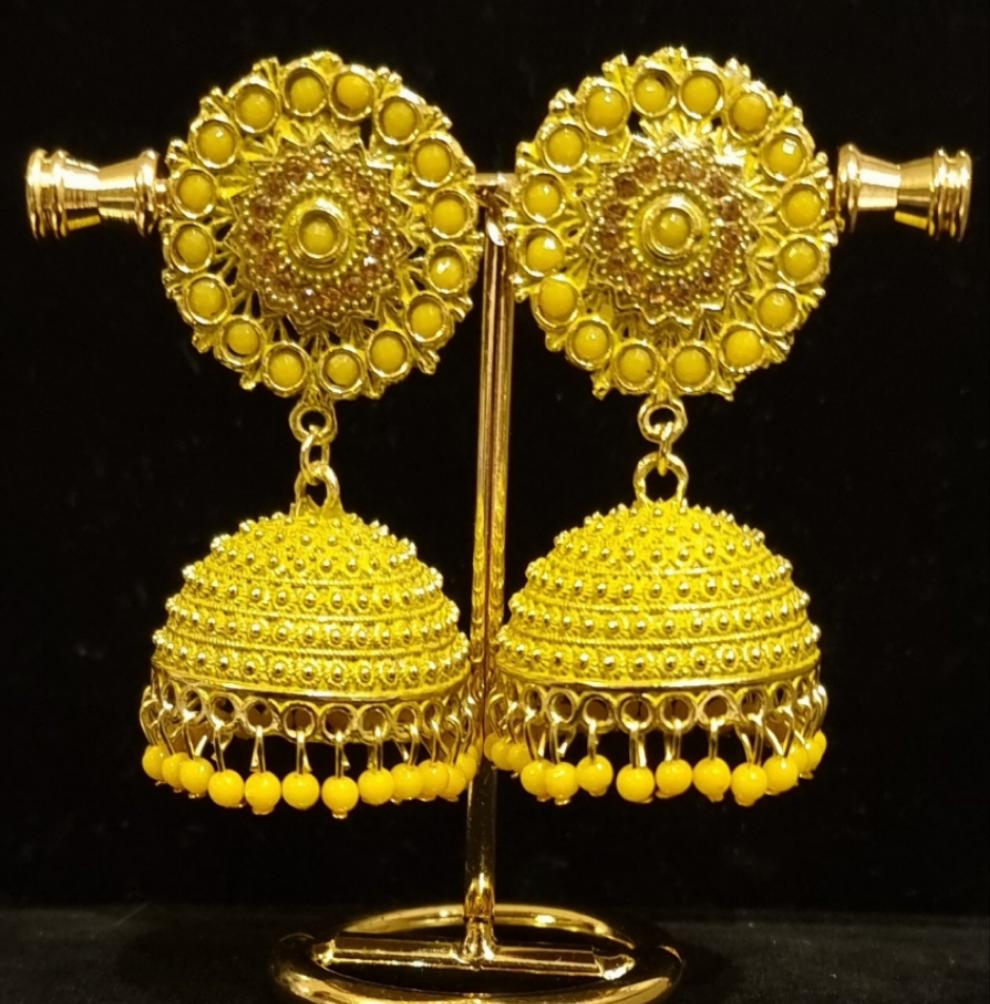 Golden brass multi color jhumkas Golden brass multi color jhumkas