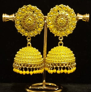 Golden brass multi color jhumkas