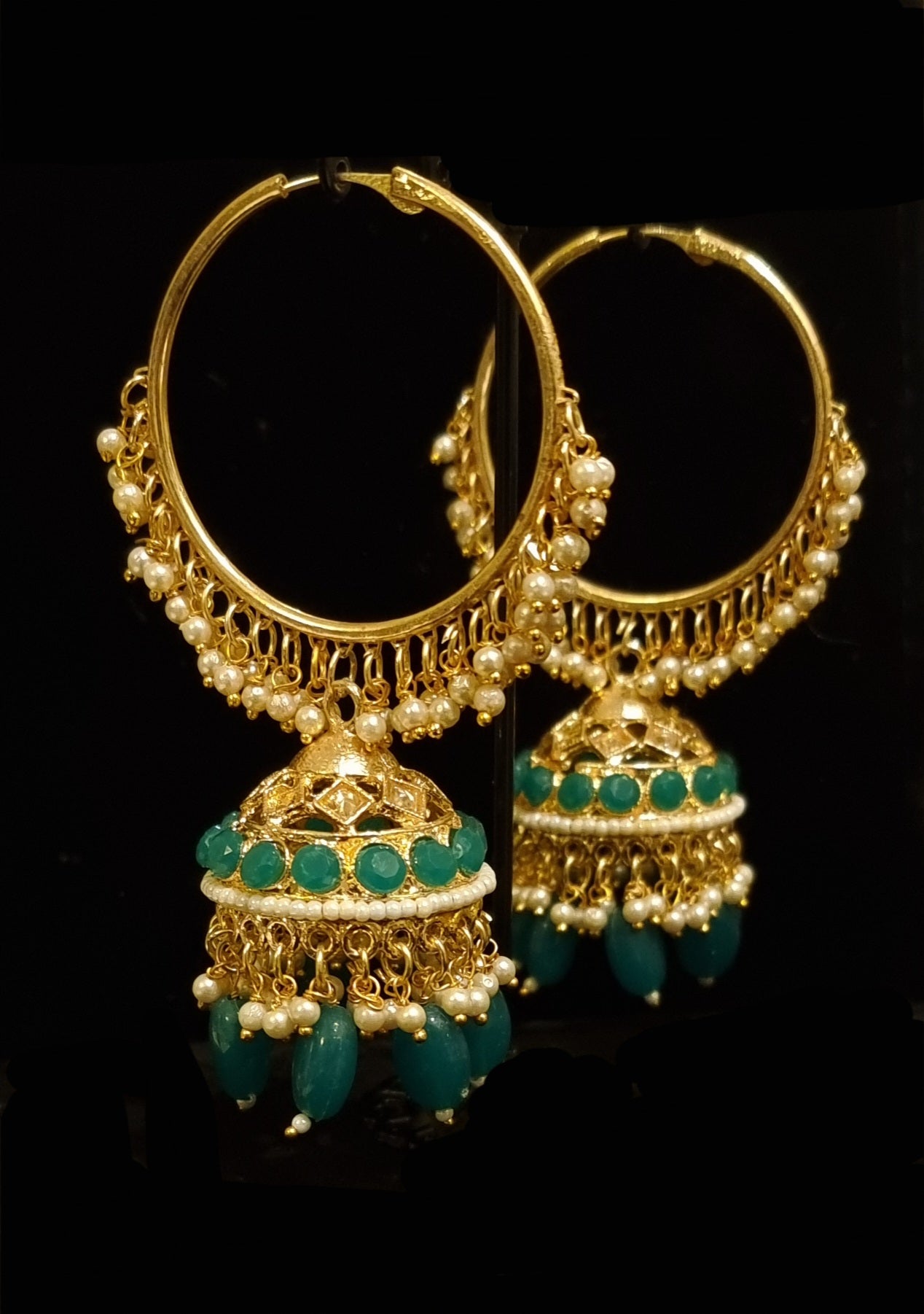 Antique gold tone Pearl Cluster Heavy Hoop Jhumkka Antique gold tone Pearl Cluster Heavy Hoop Jhumkka