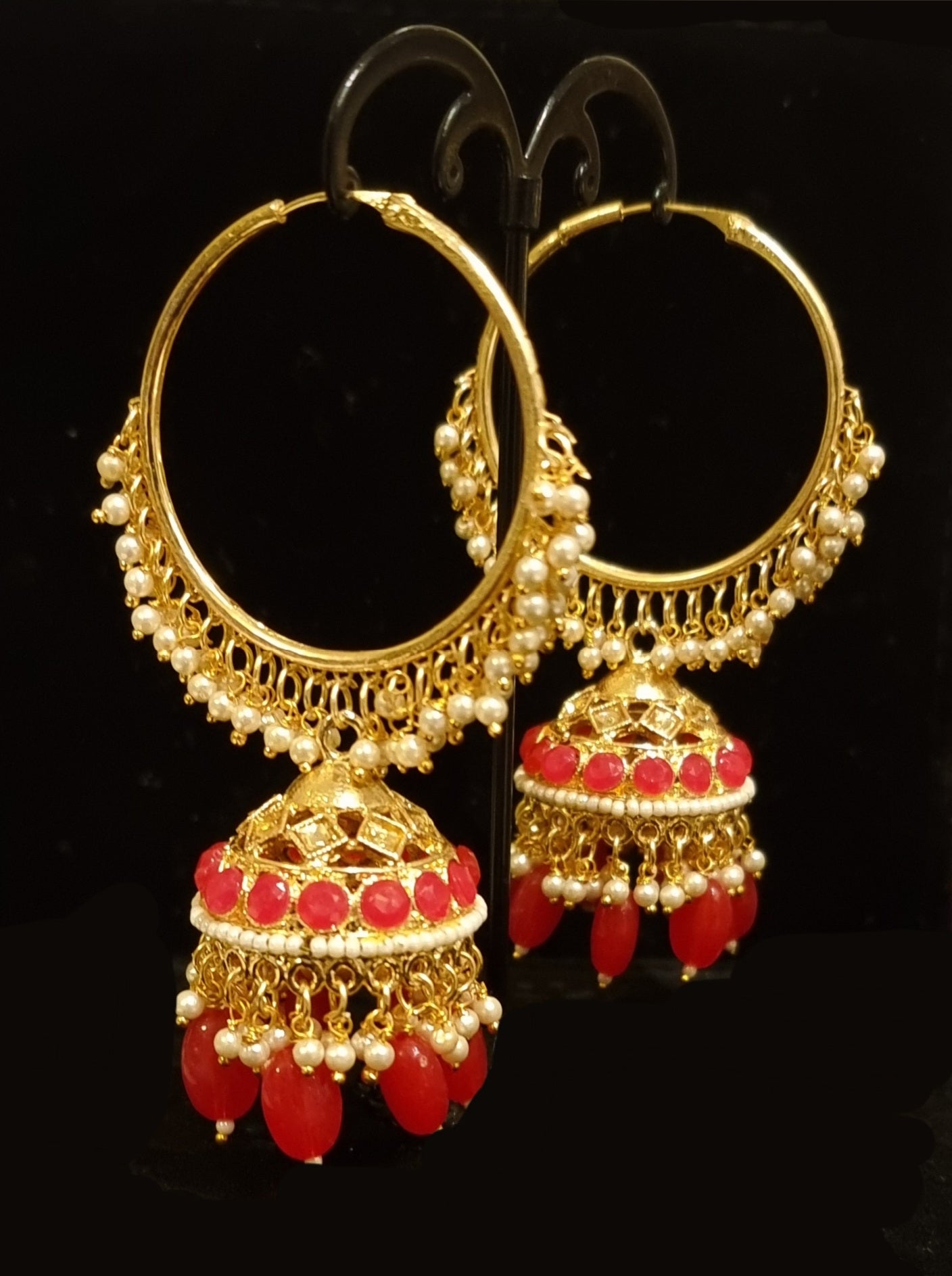 Antique gold tone Pearl Cluster Heavy Hoop Jhumkka Antique gold tone Pearl Cluster Heavy Hoop Jhumkka