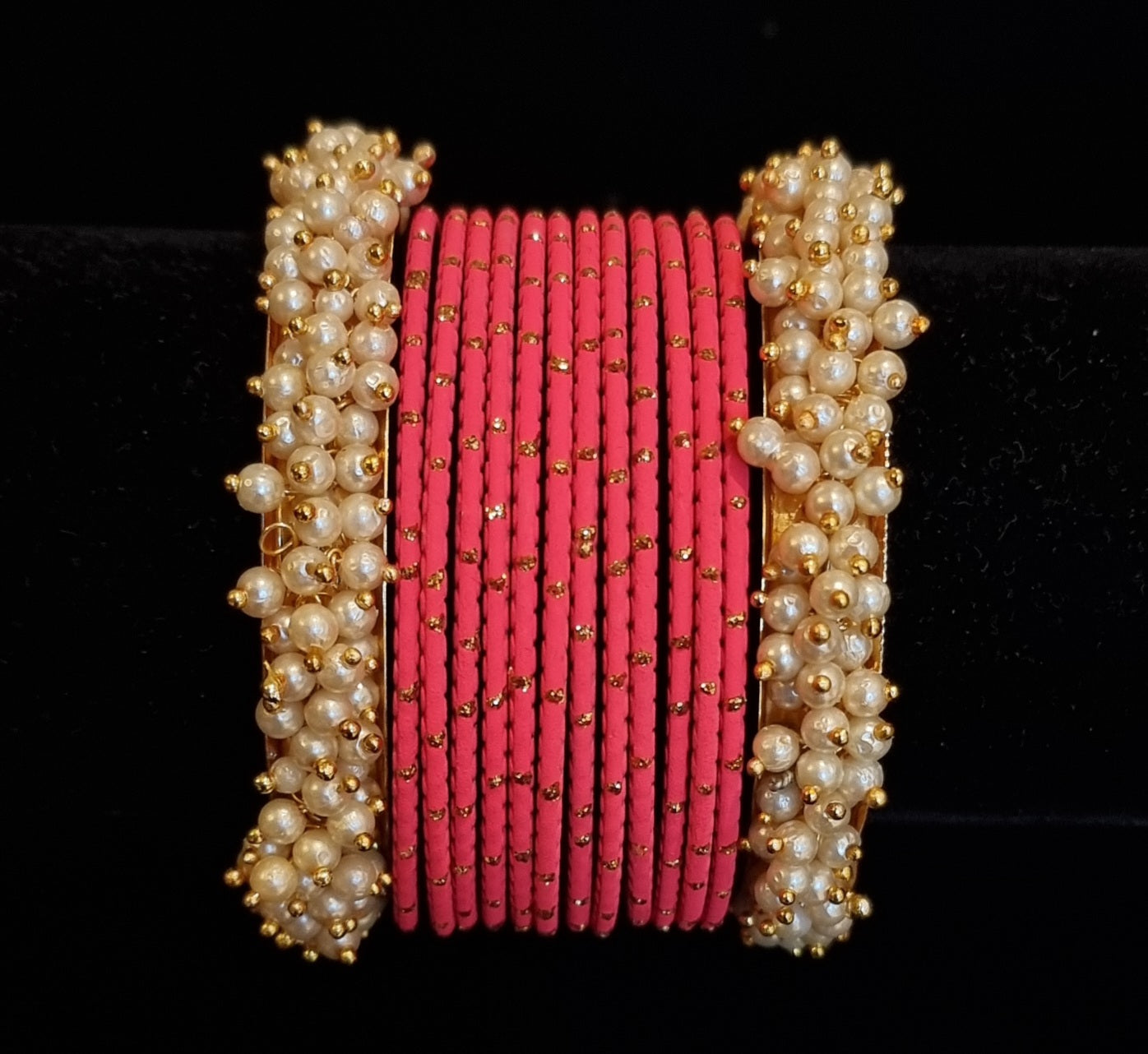 Pearl kadas with metal bangles set. Pearl kadas with metal bangles set.