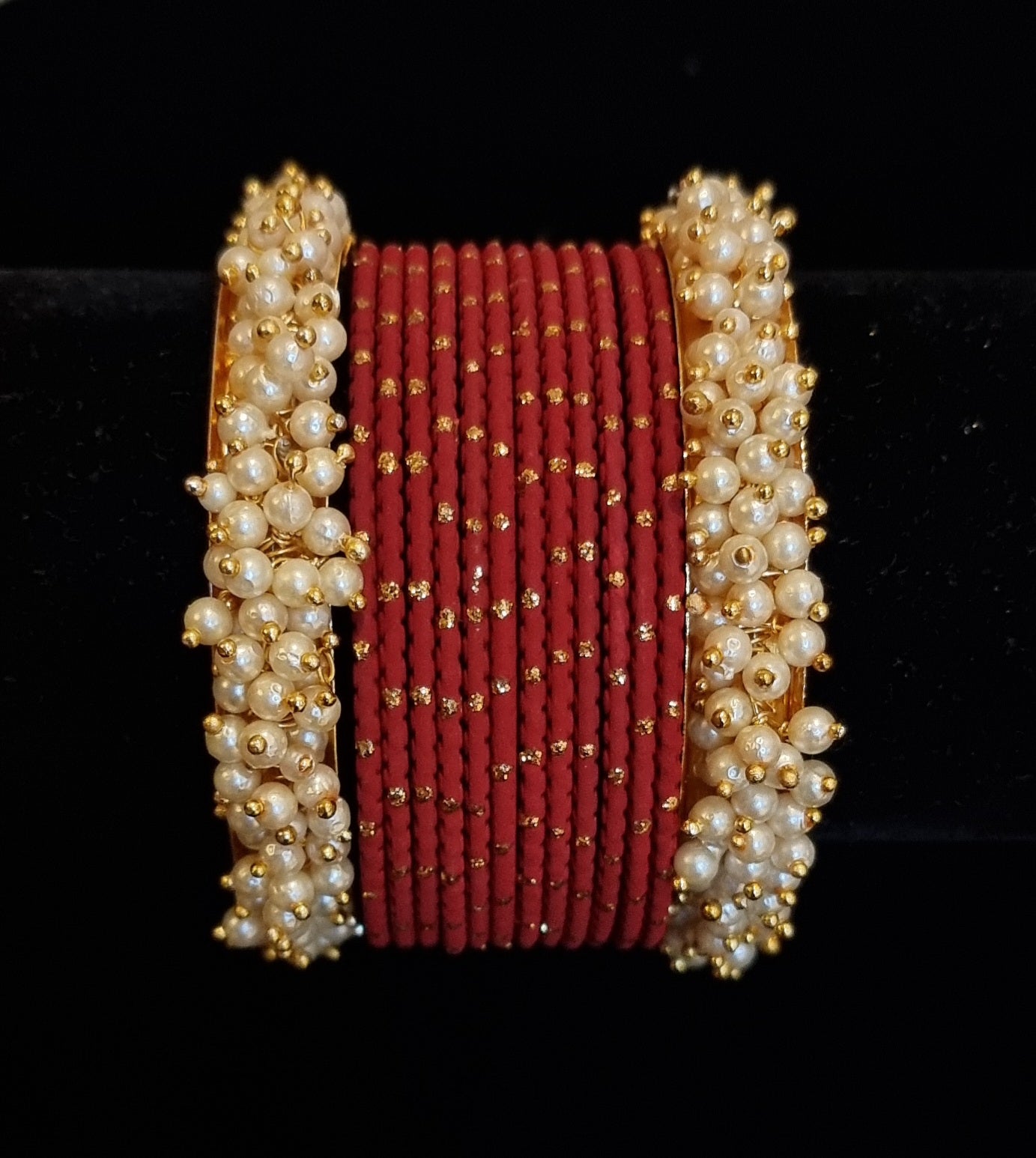 Pearl kadas with metal bangles set. Pearl kadas with metal bangles set.