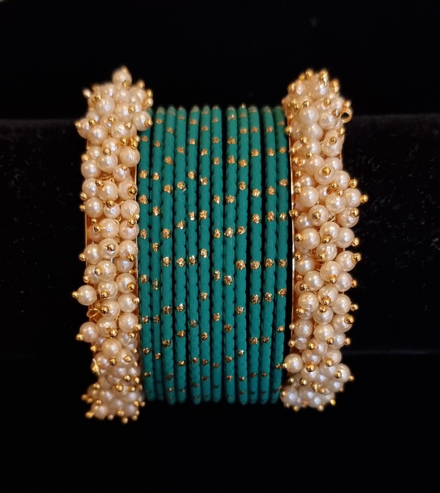 Pearl kadas with metal bangles set. Pearl kadas with metal bangles set.