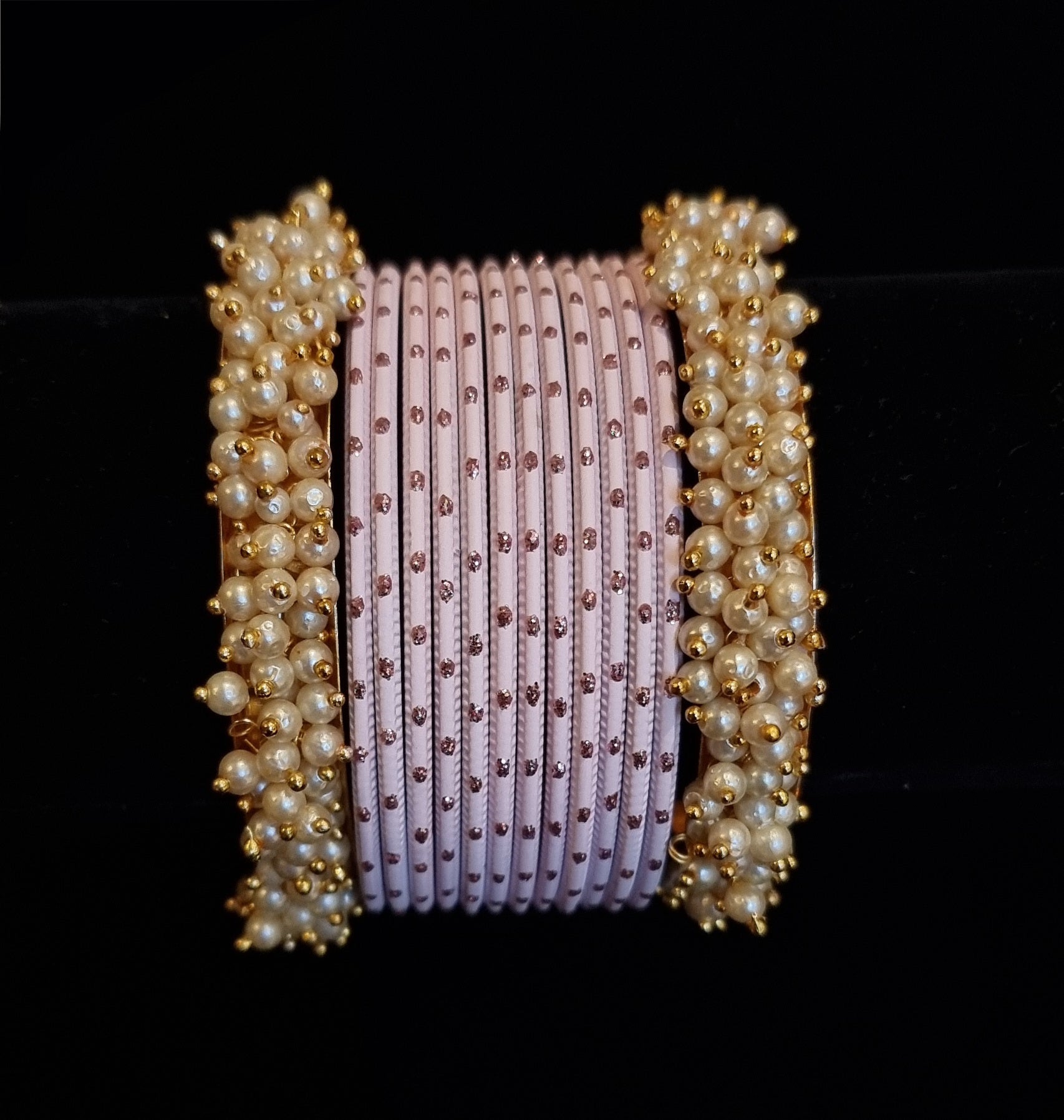 Pearl kadas with metal bangles set. Pearl kadas with metal bangles set.