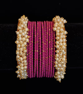 Pearl kadas with metal bangles set.