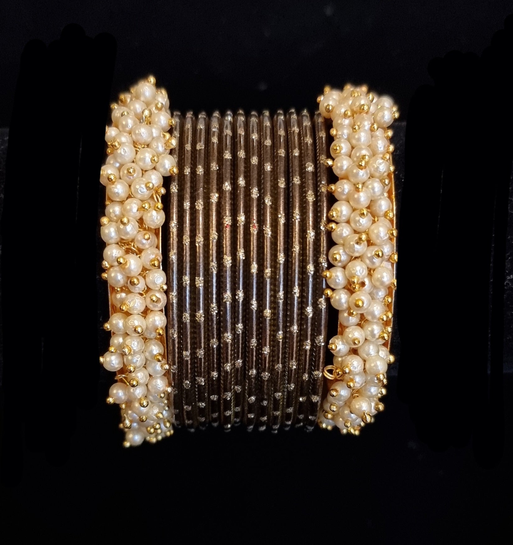 Pearl kadas with metal bangles set. Pearl kadas with metal bangles set.