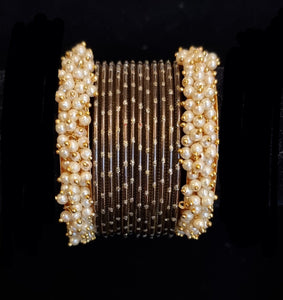Pearl kadas with metal bangles set.