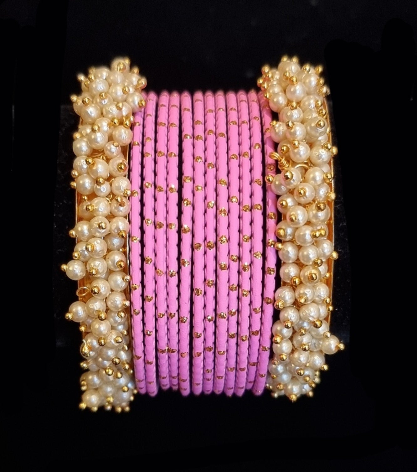 Pearl kadas with metal bangles set. Pearl kadas with metal bangles set.