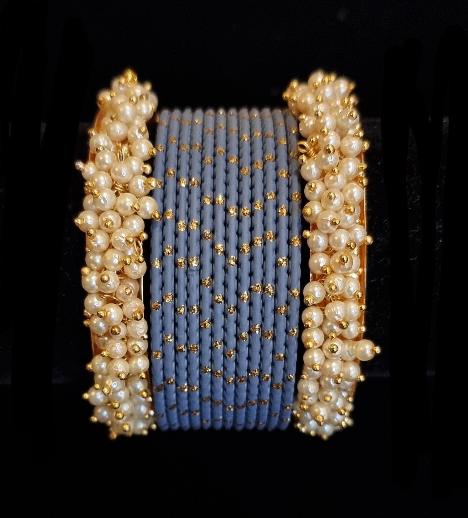 Pearl kadas with metal bangles set. Pearl kadas with metal bangles set.