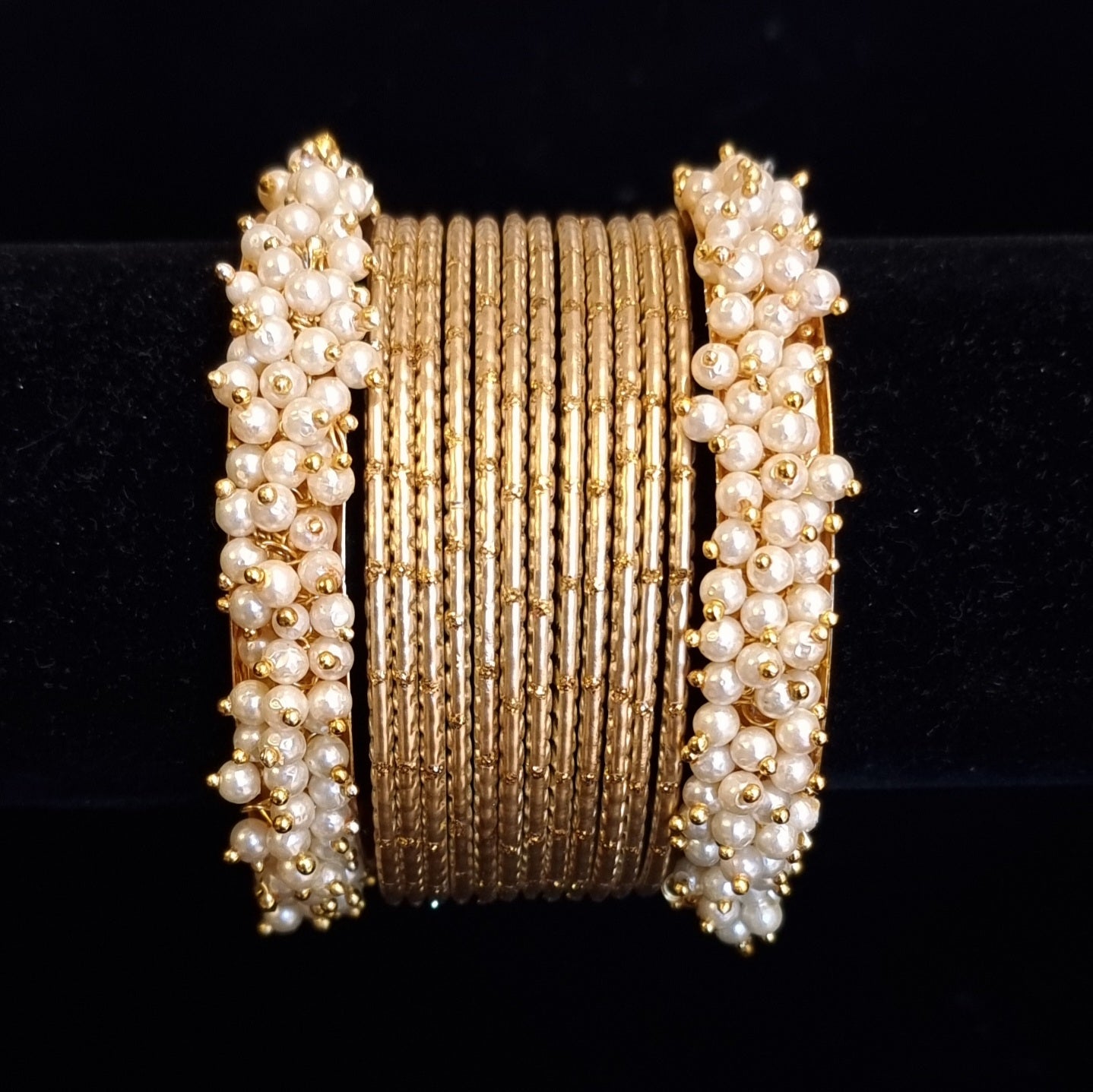 Pearl kadas with metal bangles set. Pearl kadas with metal bangles set.