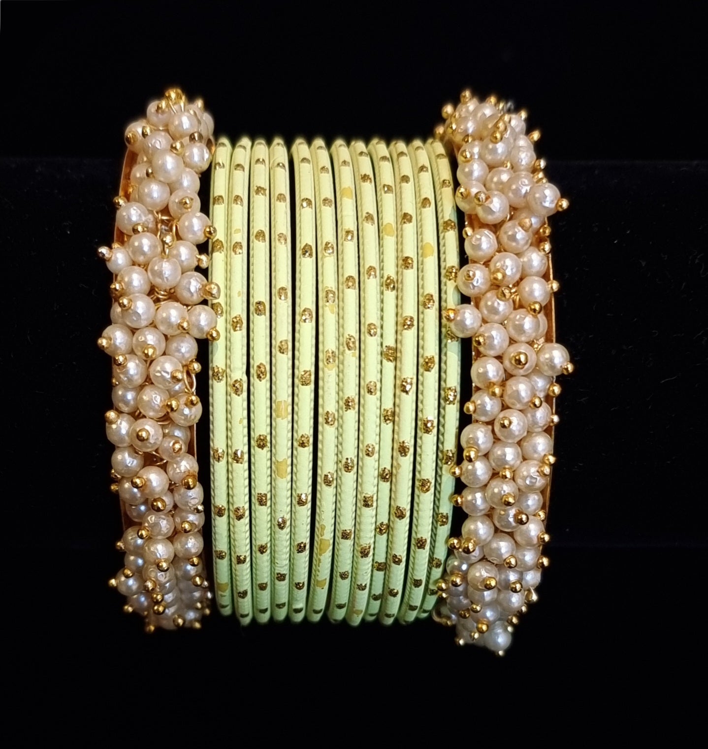 Pearl kadas with metal bangles set. Pearl kadas with metal bangles set.