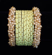Load image into Gallery viewer, Pearl kadas with metal bangles set.