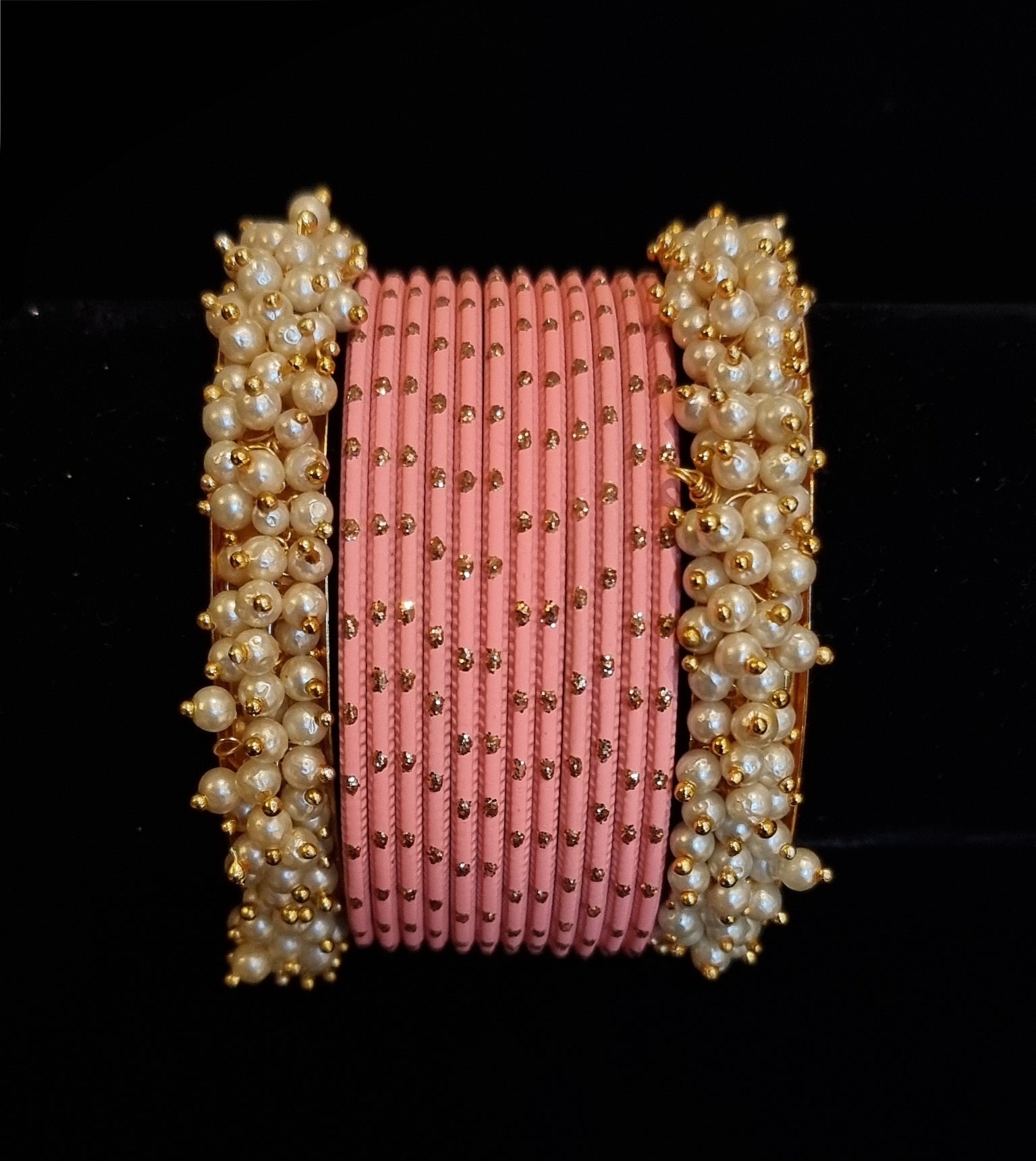 Pearl kadas with metal bangles set. Pearl kadas with metal bangles set.