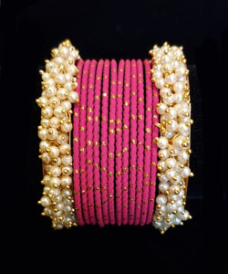 Pearl kadas with metal bangles set.