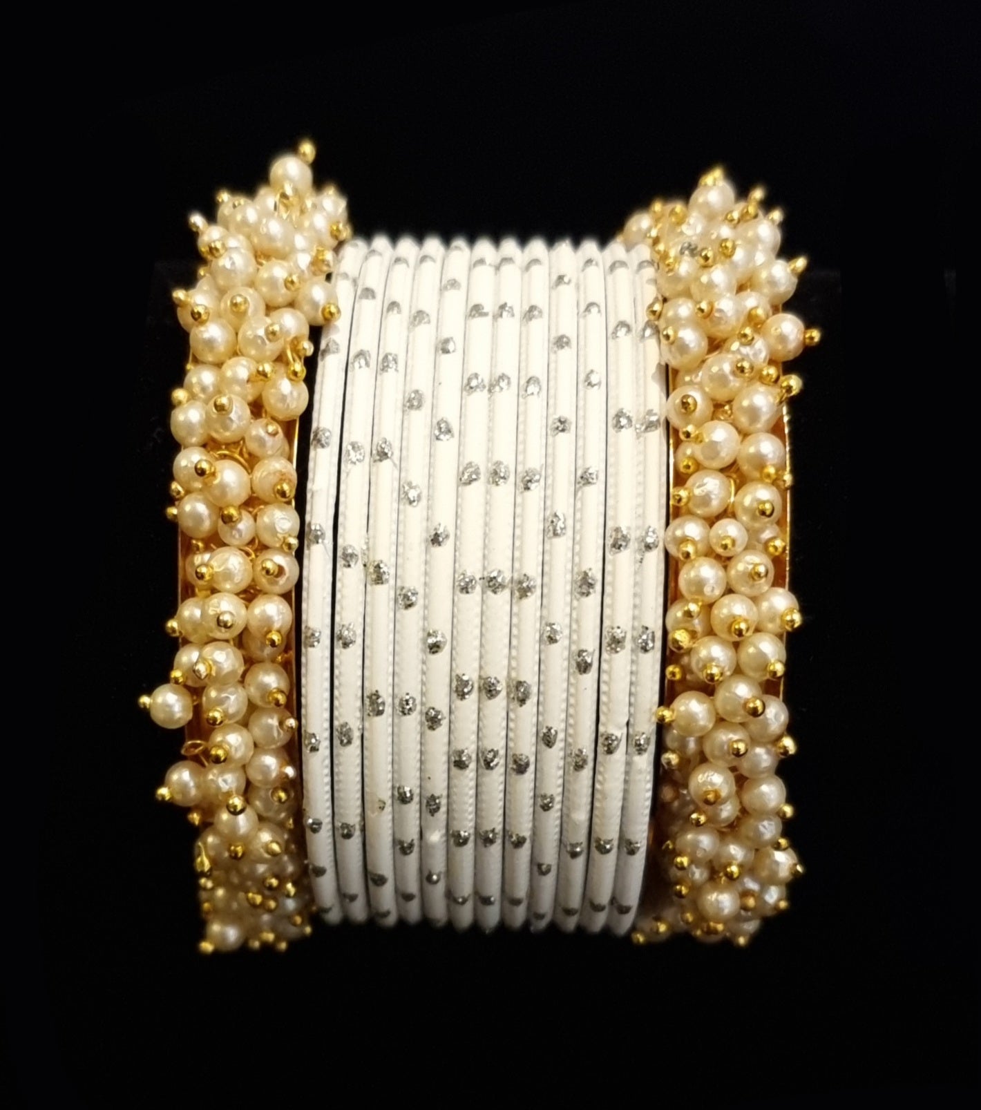Pearl kadas with metal bangles set. Pearl kadas with metal bangles set.