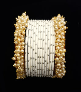 Pearl kadas with metal bangles set.