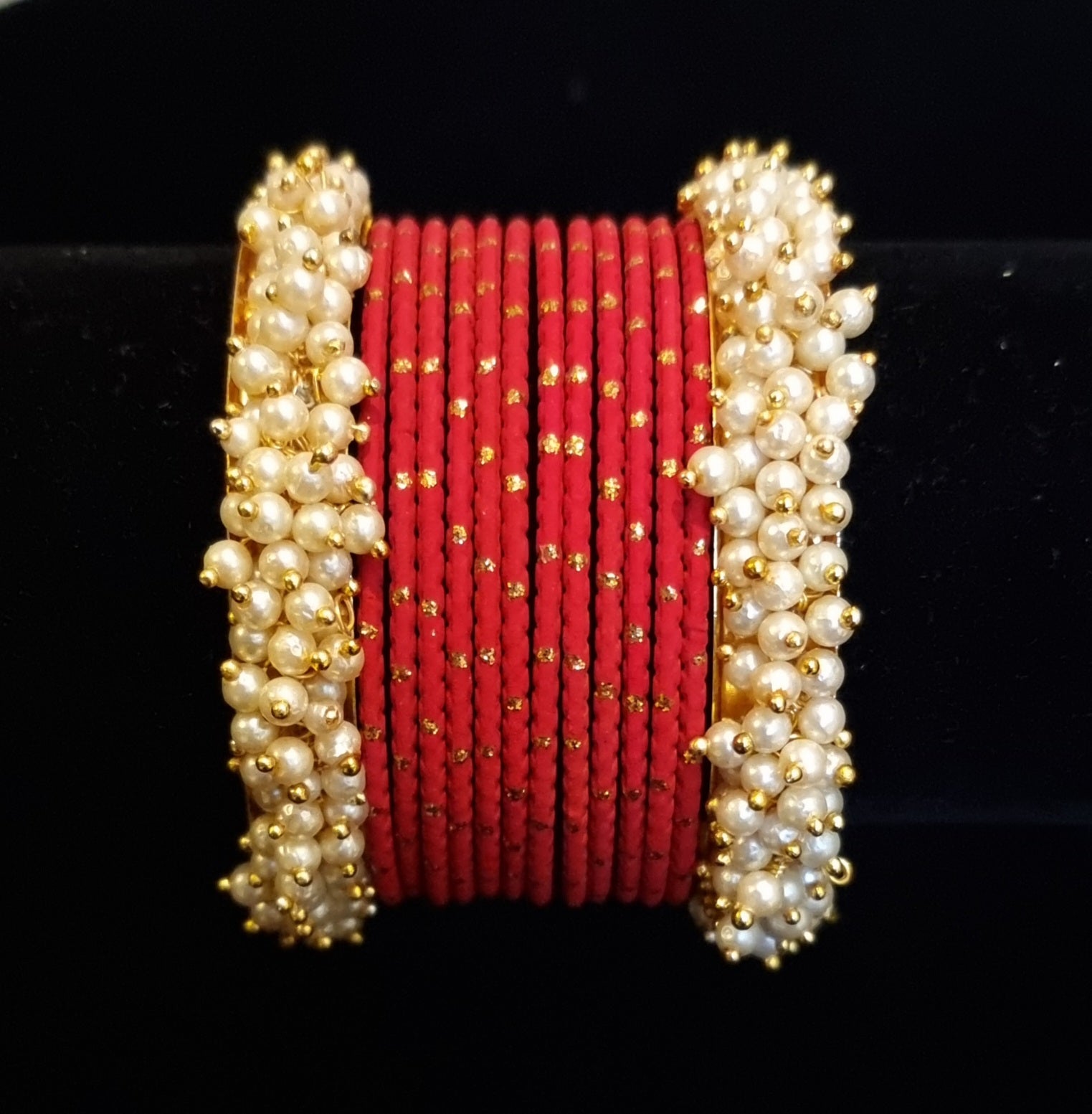 Pearl kadas with metal bangles set. Pearl kadas with metal bangles set.