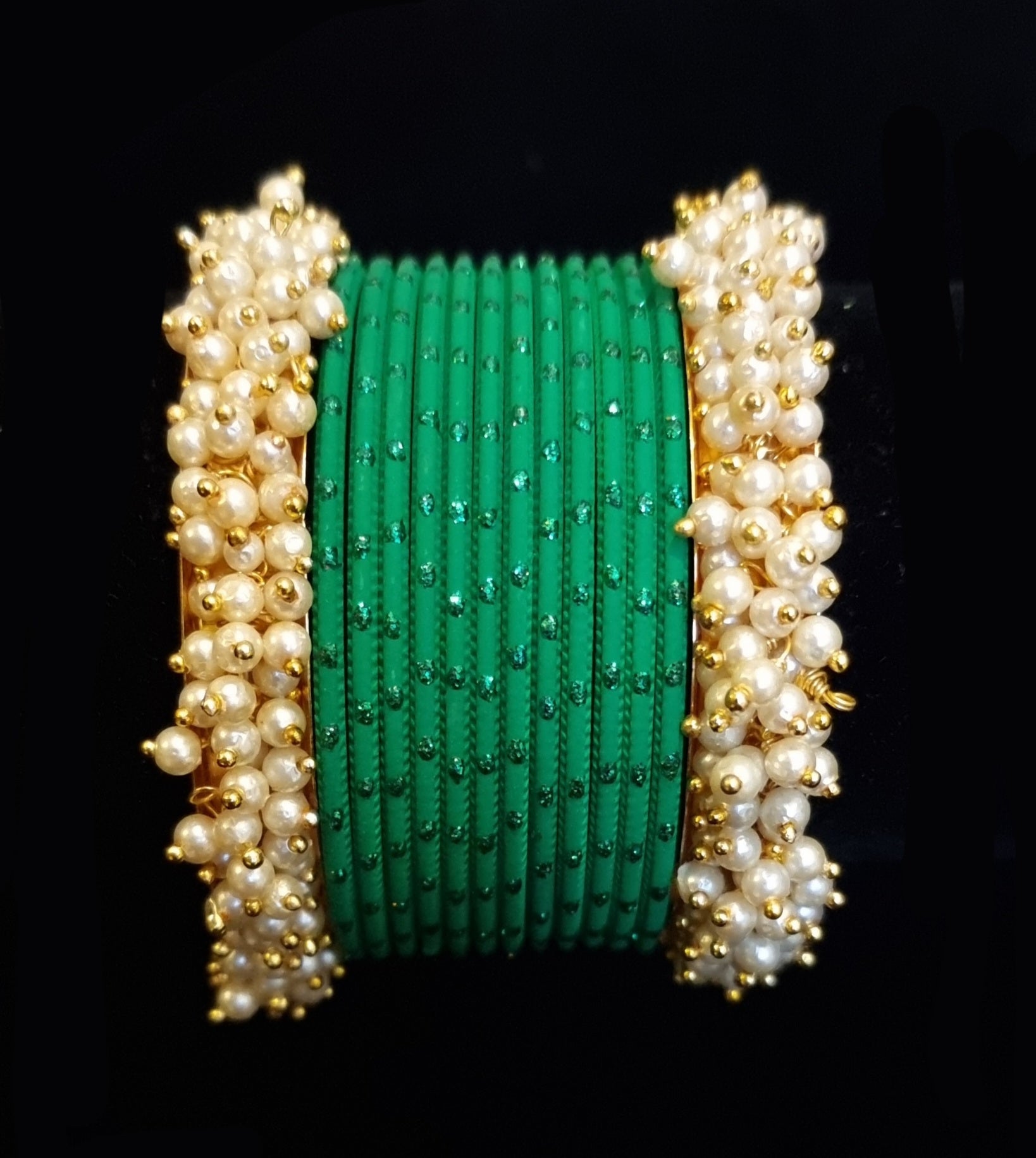 Pearl kadas with metal bangles set. Pearl kadas with metal bangles set.