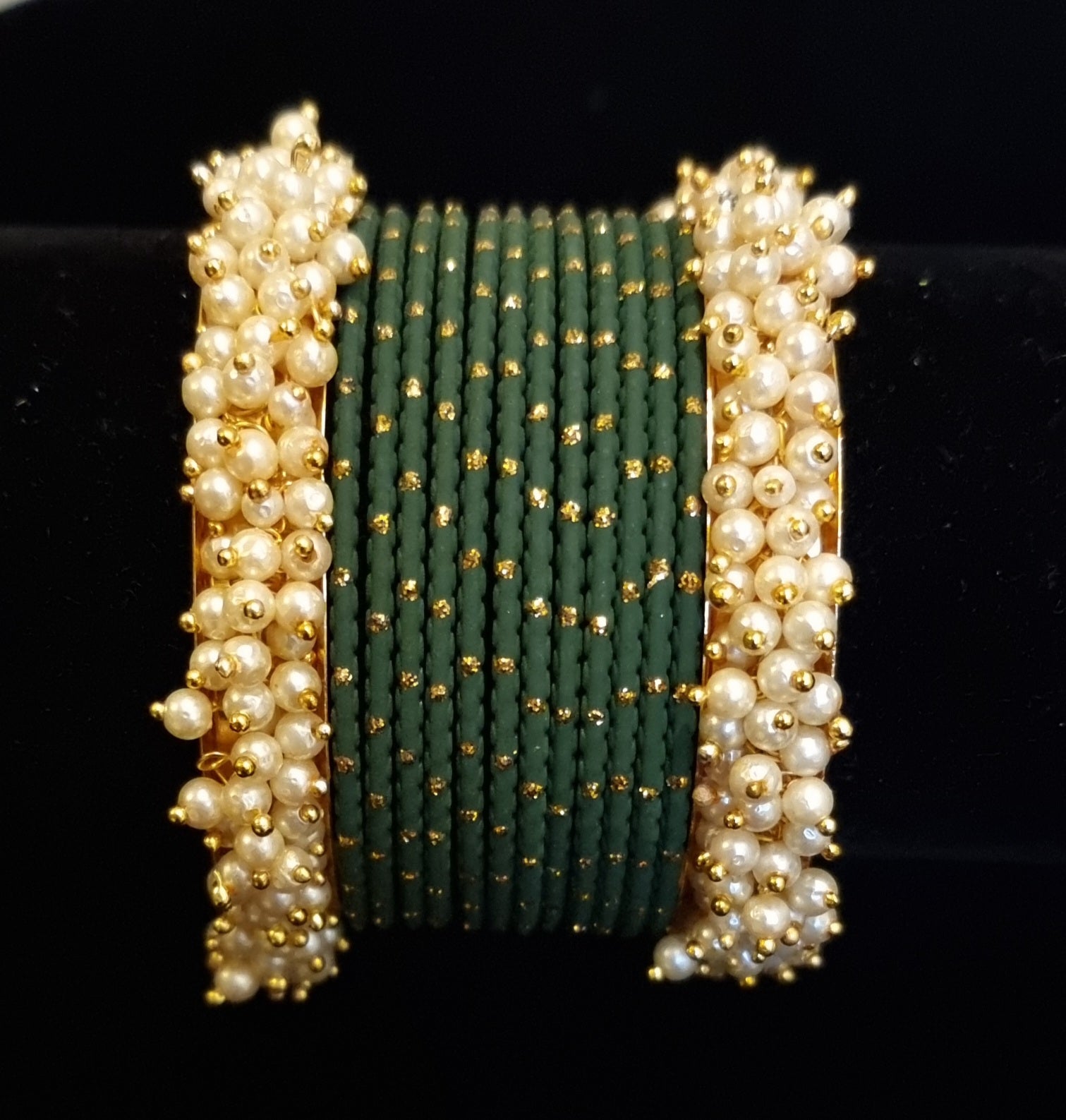Pearl kadas with metal bangles set. Pearl kadas with metal bangles set.