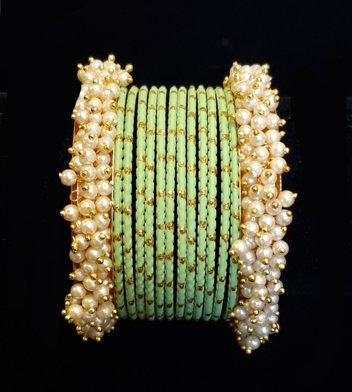 Pearl kadas with metal bangles set. Pearl kadas with metal bangles set.