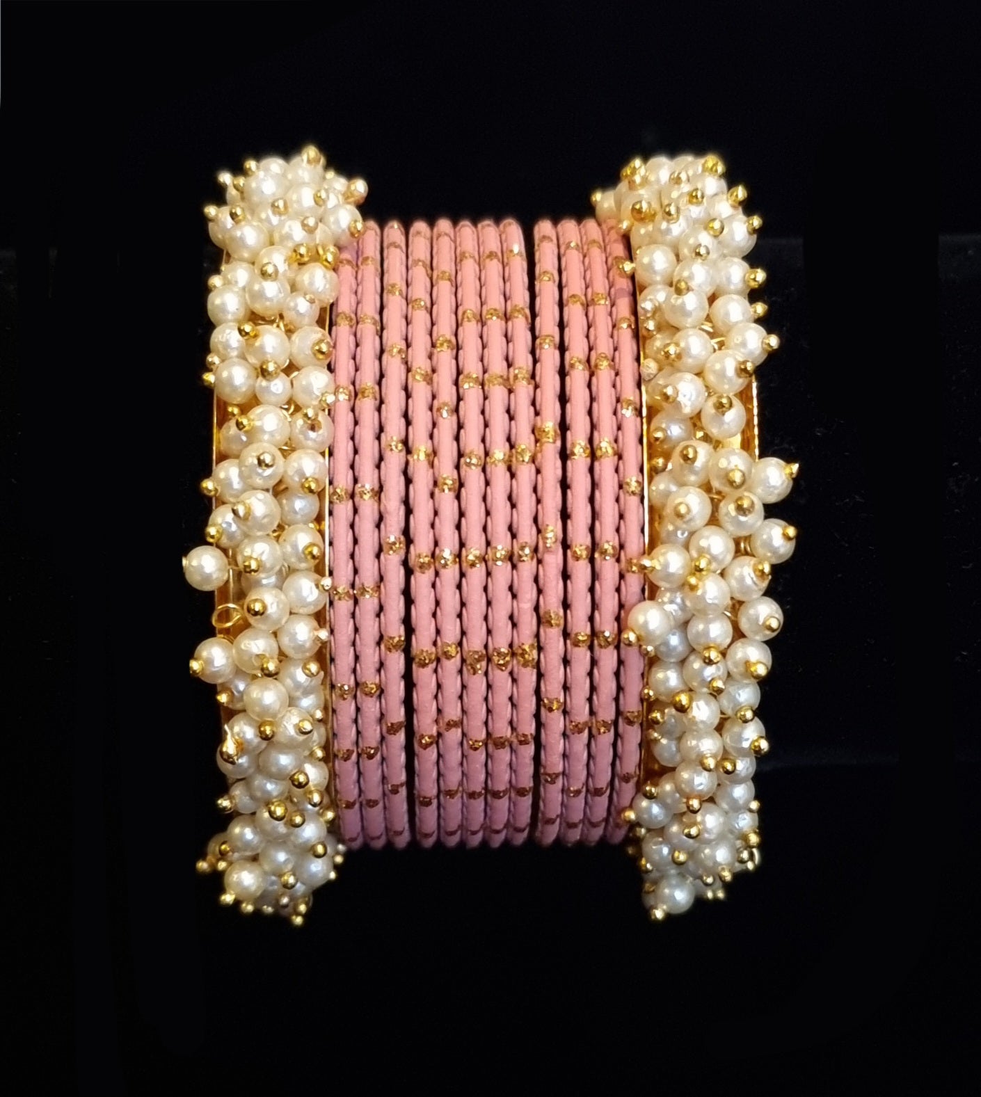 Pearl kadas with metal bangles set. Pearl kadas with metal bangles set.