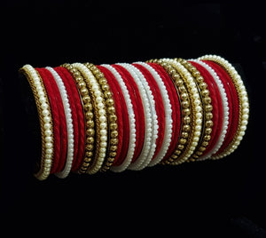 ( 2.6 ) Beautiful red velvet chuda stack with pearl kangan.