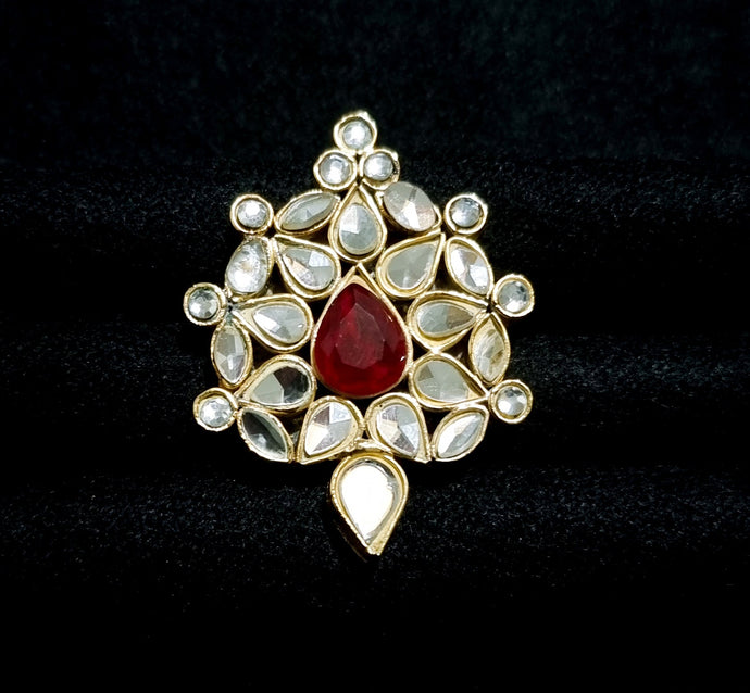 Pure kundan gold finished with ruby adjustable ring