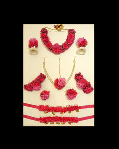 Floral Pink Haldi Jewellery Set.