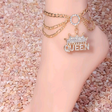 Load image into Gallery viewer, Rhinestone crown &amp; letter charm anklet
