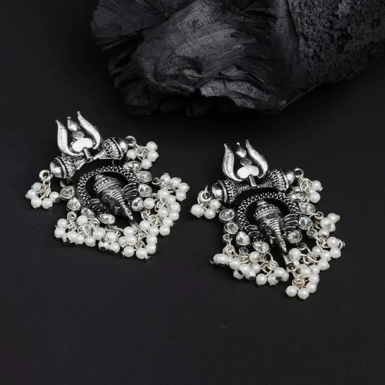 Indian Oxidized Ganesha Trishul Ethnic Bollywood Earring Indian Oxidized Ganesha Trishul Ethnic Bollywood Earring