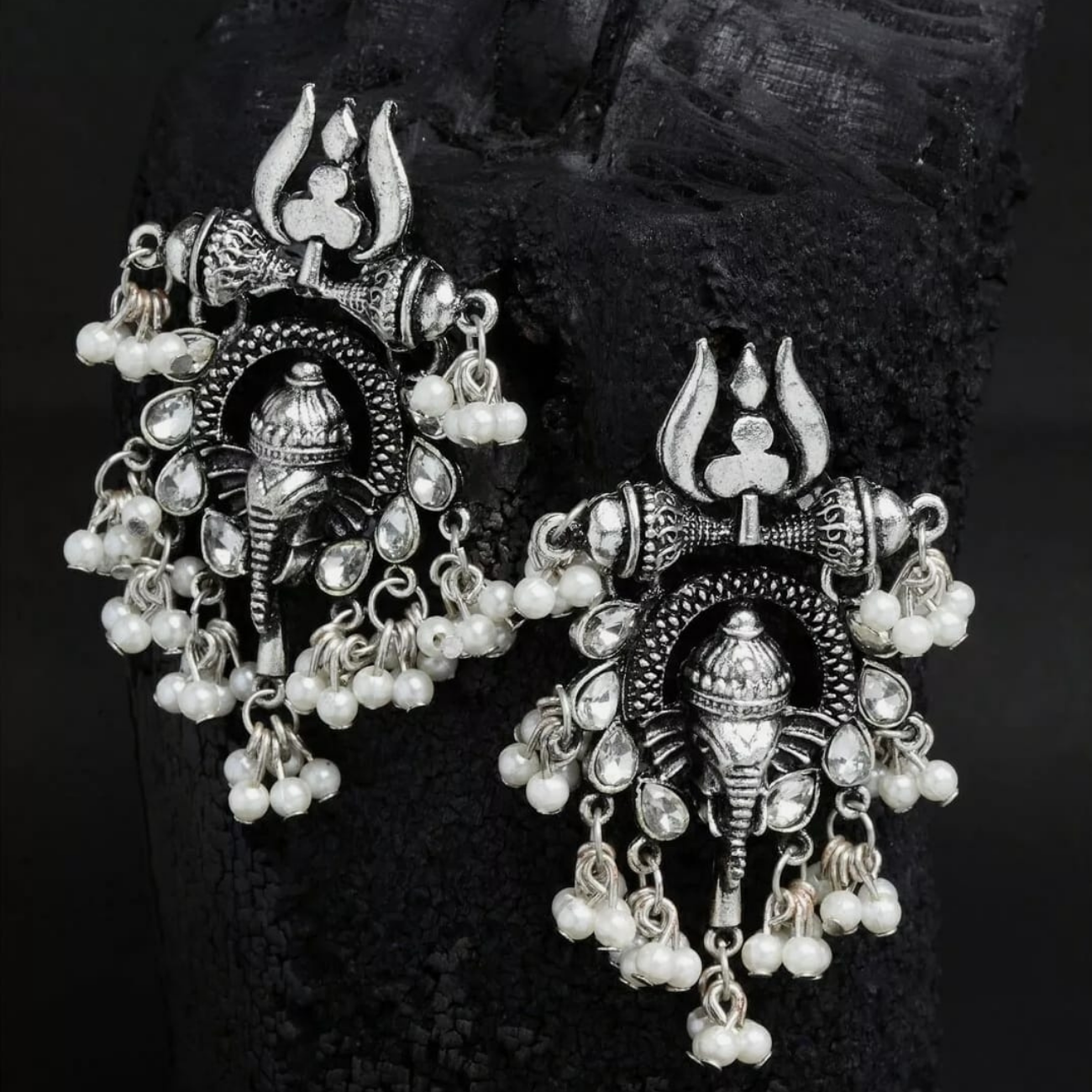 Indian Oxidized Ganesha Trishul Ethnic Bollywood Earring Indian Oxidized Ganesha Trishul Ethnic Bollywood Earring