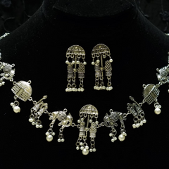 Indian German Silver Oxidized Tone Choker Necklace Doli Palki Jewellery Set