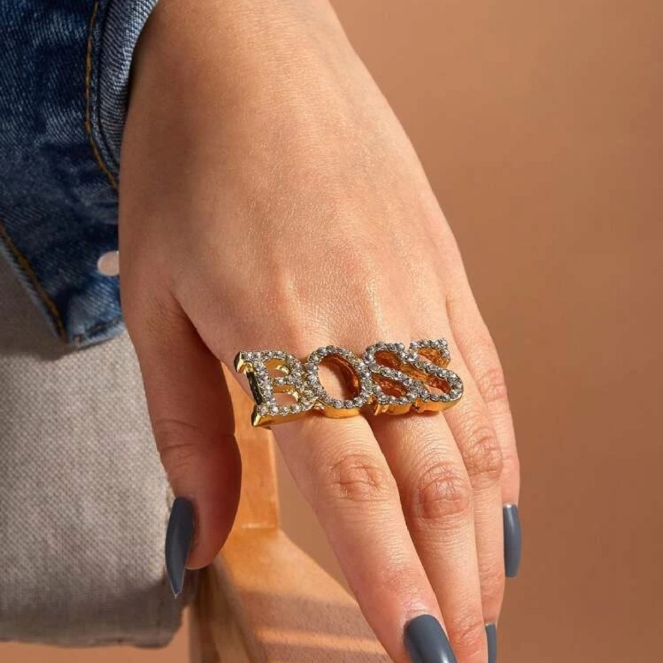 Rhinestone decor letter finger ring Rhinestone decor letter finger ring