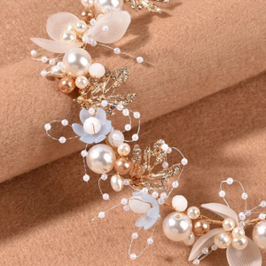 Faux white and peach pearl decor hair band
