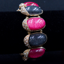 Load image into Gallery viewer, Designer pink and gray stones brass bracelet with AD rhinestones