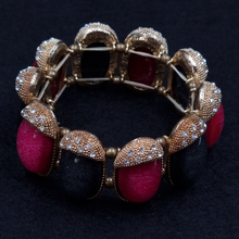 Load image into Gallery viewer, Designer pink and gray stones brass bracelet with AD rhinestones