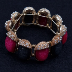 Designer pink and gray stones brass bracelet with AD rhinestones