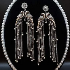 Shatakshi Peacock Silver Oxidized Earrings