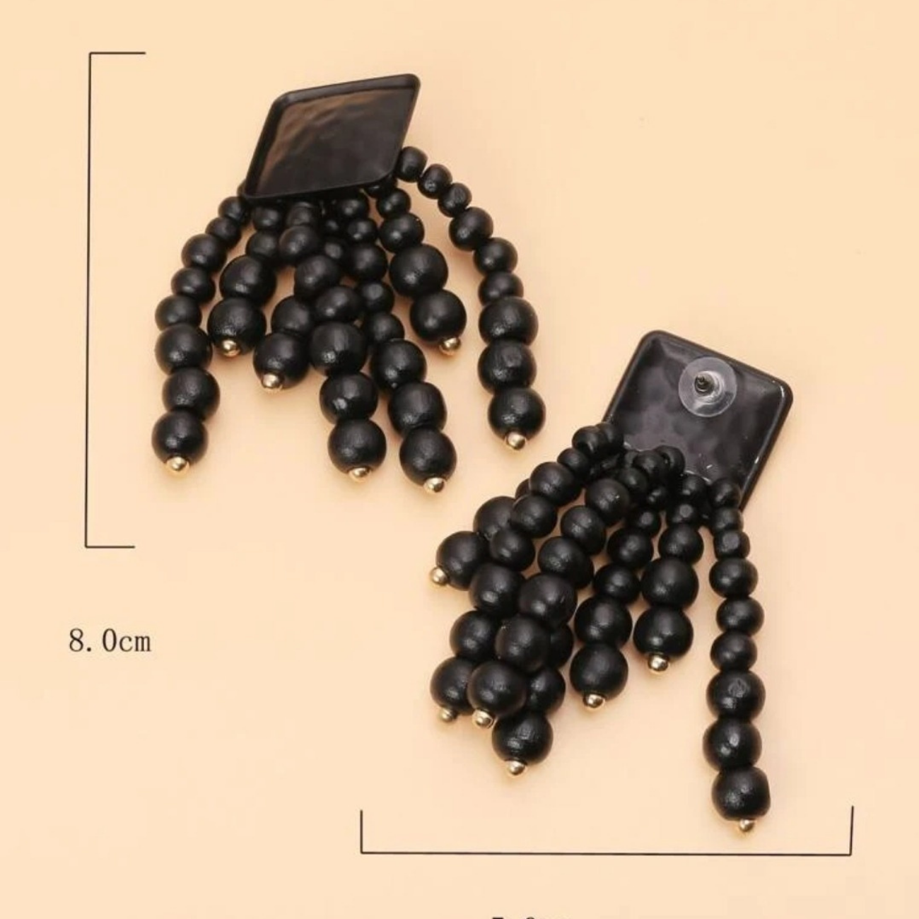 Stunning Satin Gold Tone, Wooden Bead Drop Earrings Stunning Satin Gold Tone, Wooden Bead Drop Earrings