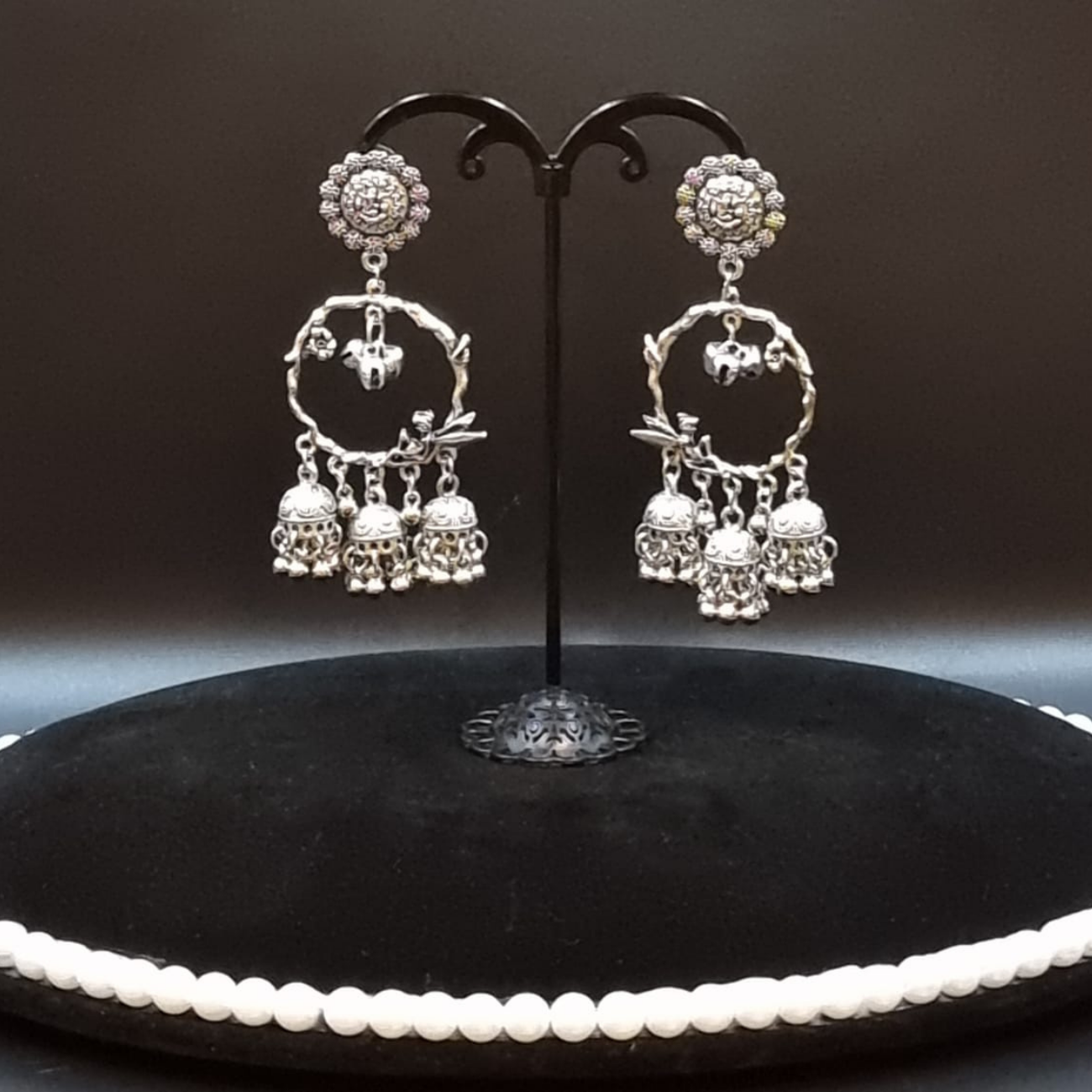 German Silver Oxidized jhumki style earrings