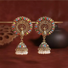 Load image into Gallery viewer, Studs Ethnic Style Hollow Out Hoop Bells Dangle Drop Peacock Tassel Earring and ring