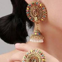 Load image into Gallery viewer, Studs Ethnic Style Hollow Out Hoop Bells Dangle Drop Peacock Tassel Earring and ring