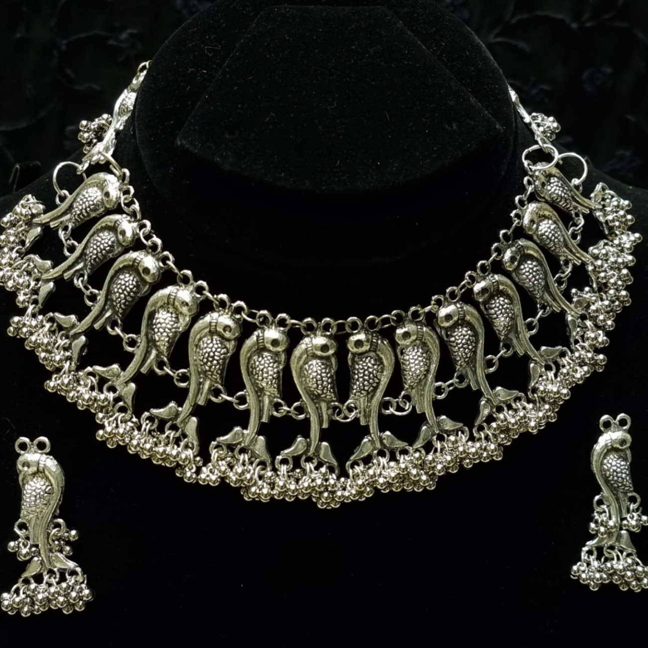 Ronak german silver peacock Choker Necklace set Ronak german silver peacock Choker Necklace set