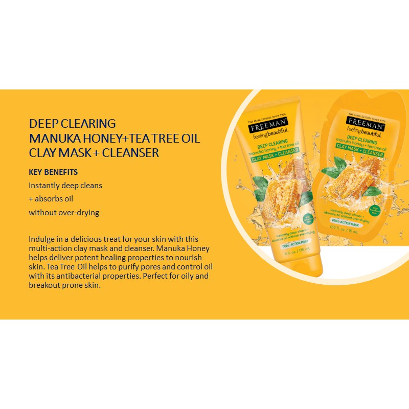 Freeman Beauty - Deep Clearing Manuka Honey + Tea Tree Oil Clay Mask & Cleanser Freeman Beauty - Deep Clearing Manuka Honey + Tea Tree Oil Clay Mask & Cleanser